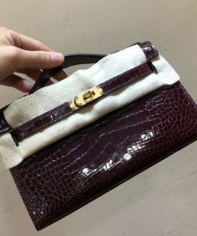 에르메스 미니 켈리백22 버건디 금장 샤이니 악어가죽